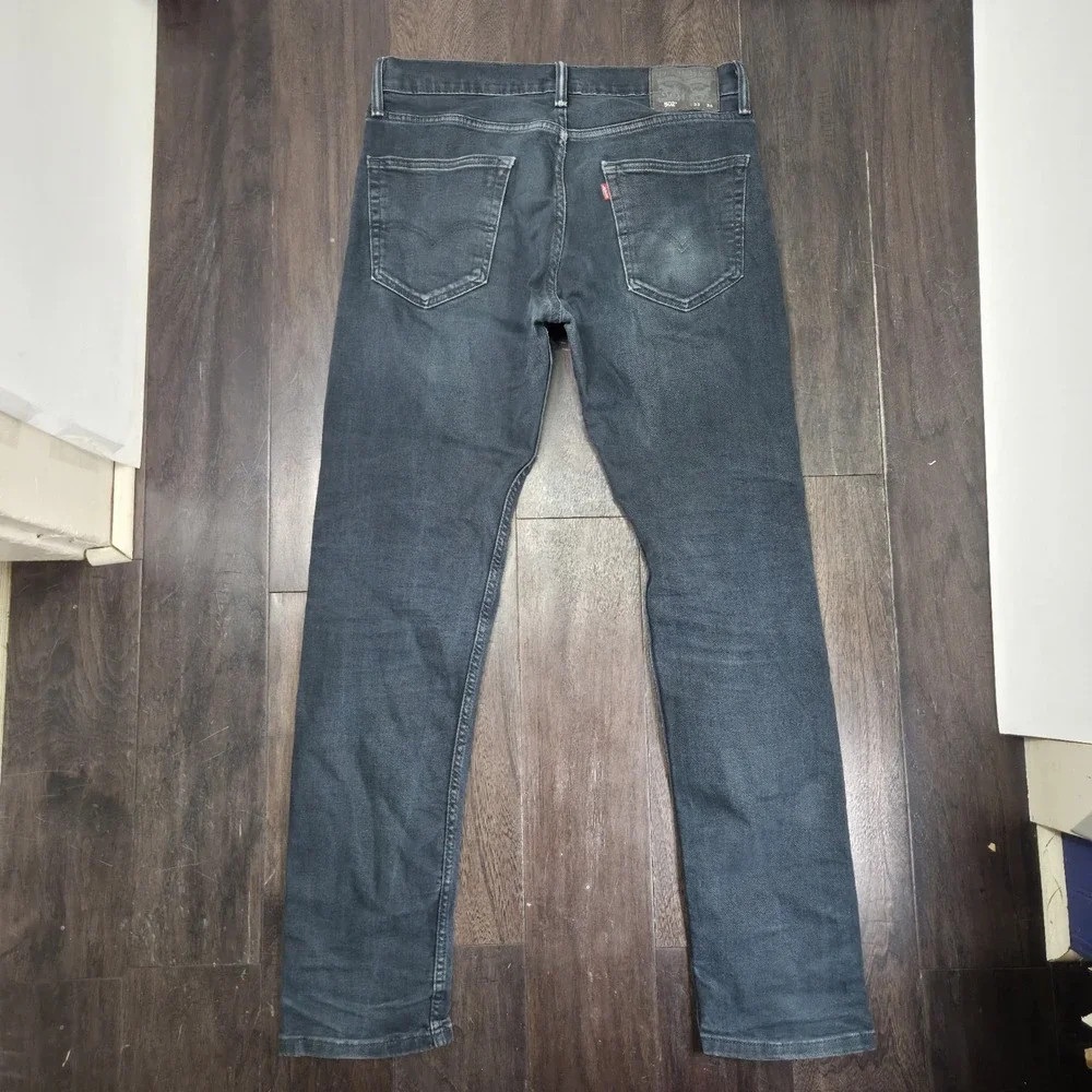 Levis 502 Black Jeans Mens 34x33 Denim Tapered Fit Distressed Faded Biker Grunge